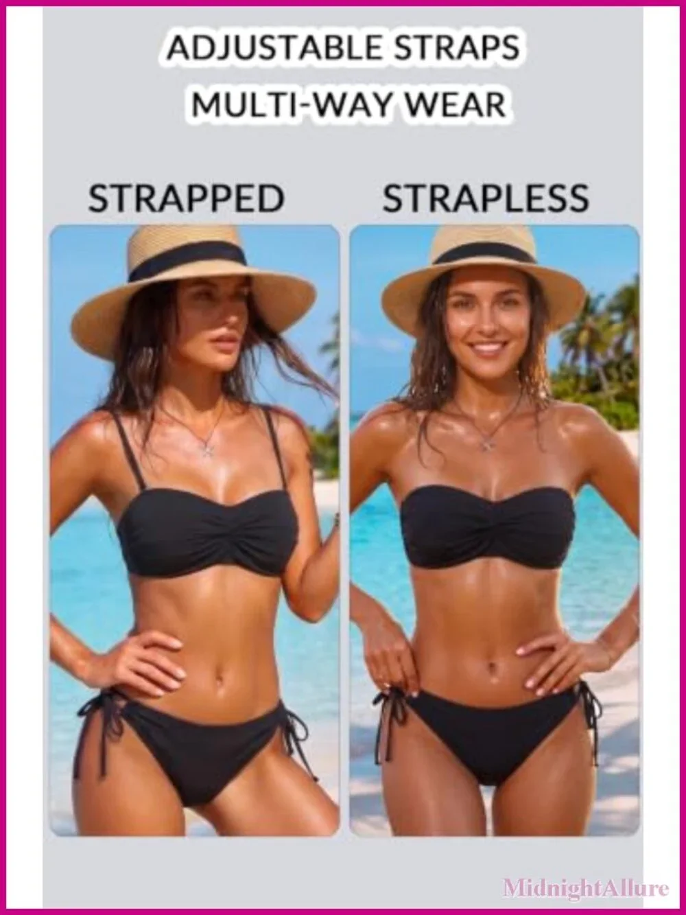 Bandeau Bikini Set Tie Side Two Piece Swimwear with Removable Cups